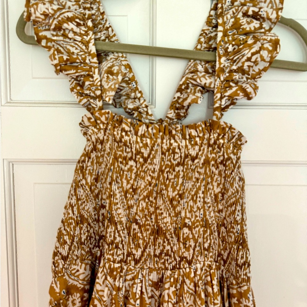 Marea Sasco Brown and White Ruffle Strap Dress